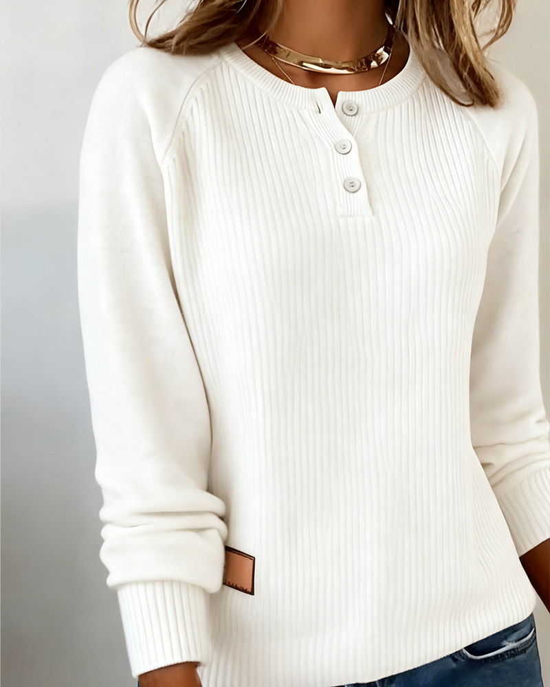 Lune & Léa - Pull Élégant Bouton Manche Raglan