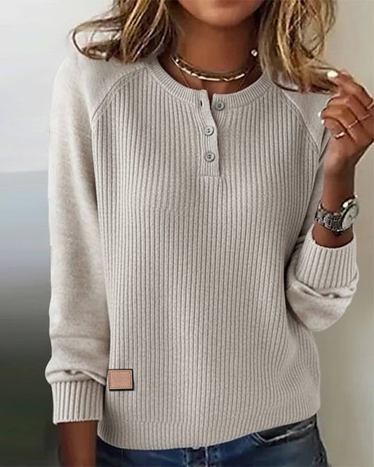 Lune & Léa - Pull Élégant Bouton Manche Raglan
