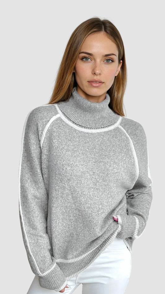 Lune & Léa - Pull Col Montant Tendance Couleur Contrastée