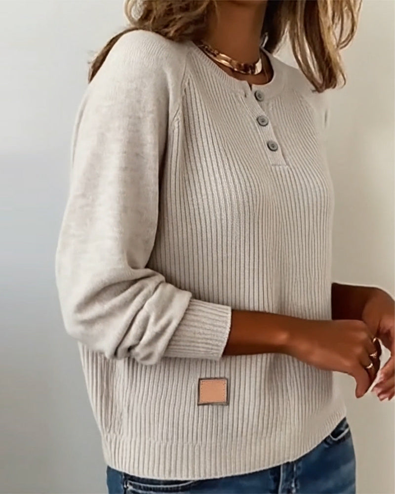 Lune & Léa - Pull Élégant Bouton Manche Raglan